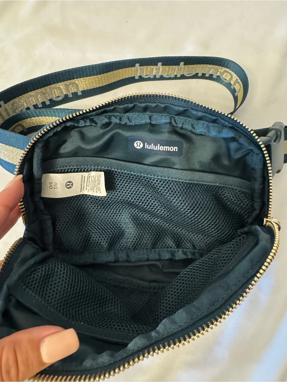 lululemon athletica Teal Belt Bag with Gold-Strip Strap